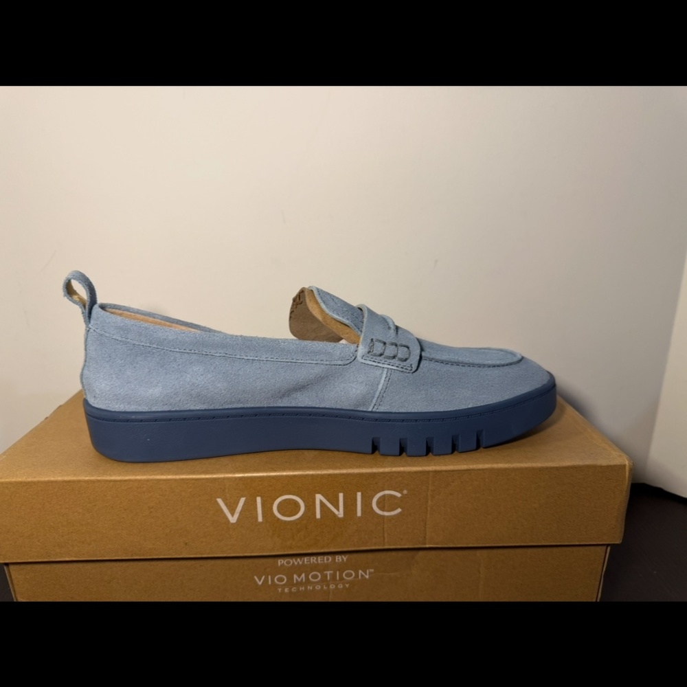 Vionic Chantel Suede Leather Loafer Shoes Blue Haze Womans 9W (Wide) - Picture 4 of 16